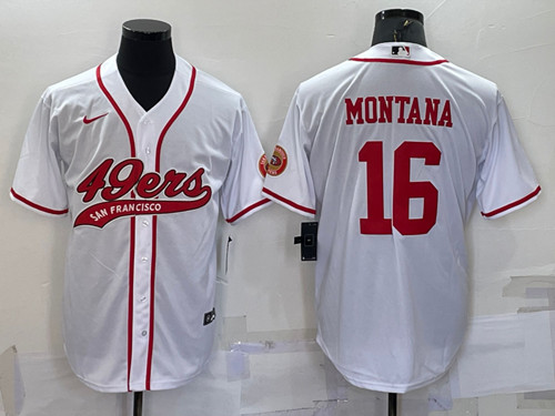 Men's San Francisco 49ers #16 Joe Montana White With Patch Cool Base Stitched Baseball Jersey